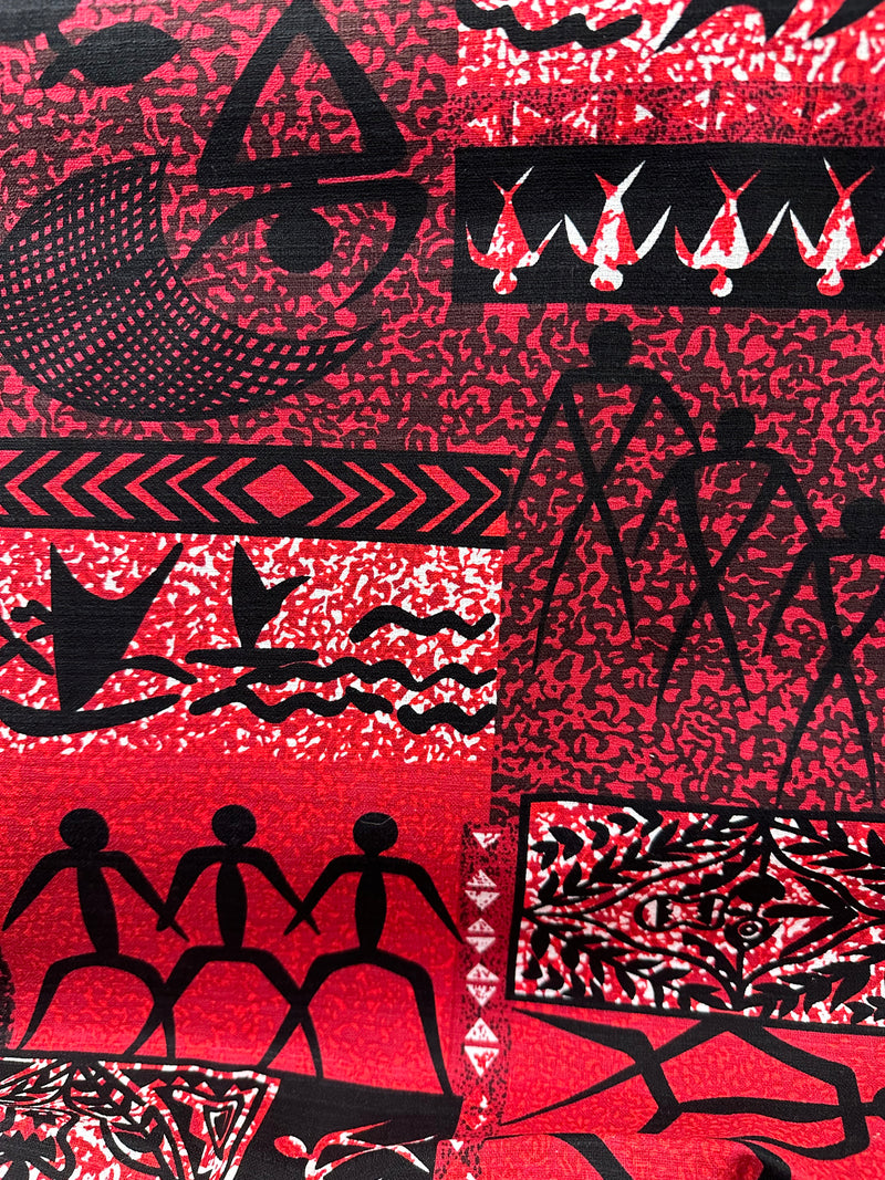 Hawaiian Fabric - BARKCLOTH PETROGLYPH - Red