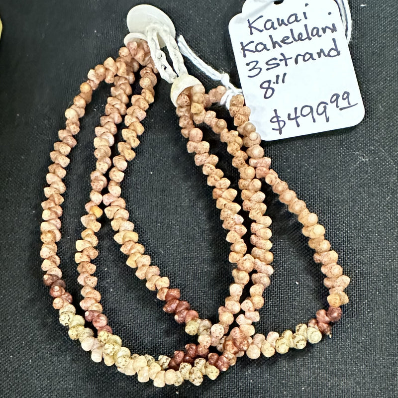 3 Strand multi-colored Kauaʻi Kahelelani Shell 8" Herring Bone Style Bracelet
