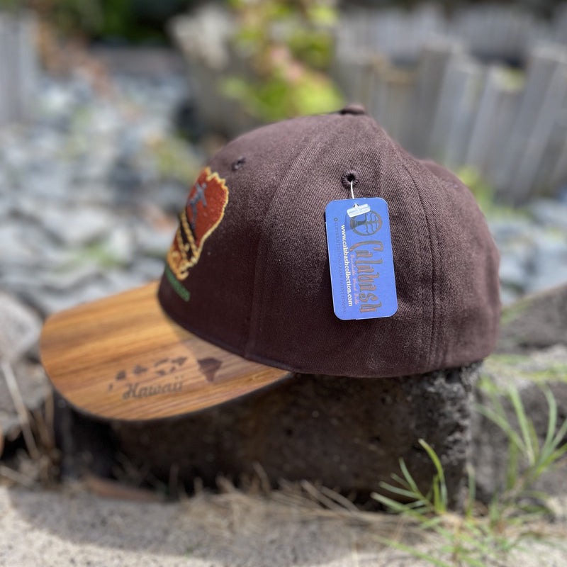 Koa Wood Brown Kauai Island Hat w/ Island Chain Rim