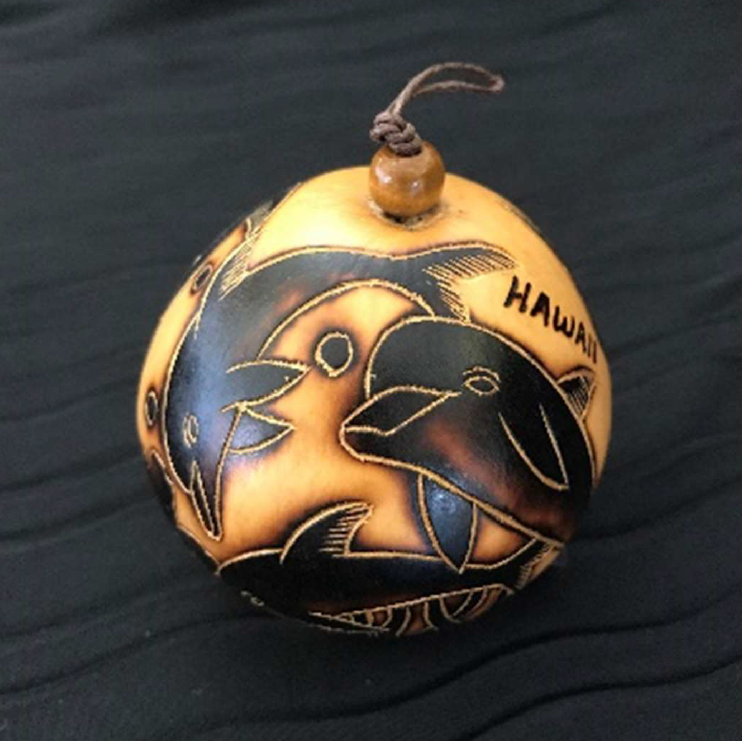 Christmas Mini Wood Burned Gourd Ornament - Dolphin