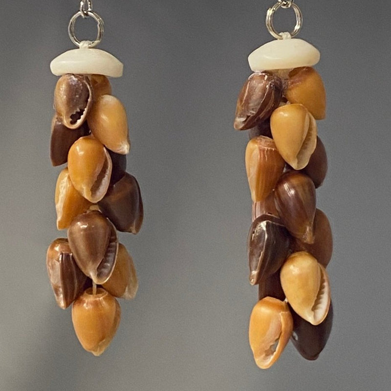 Ni'ihau Golden and Dark Brown Pōleho Shell Earrings