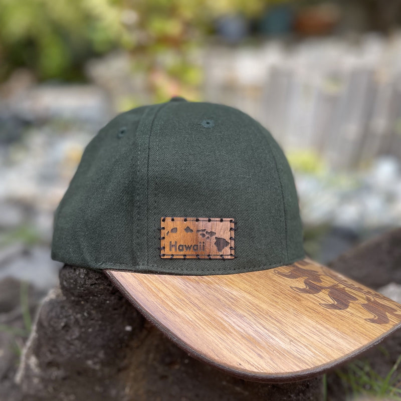 Koa Wood Black Hat w/ Island Chain Wood Stamp & Sunburst Rim