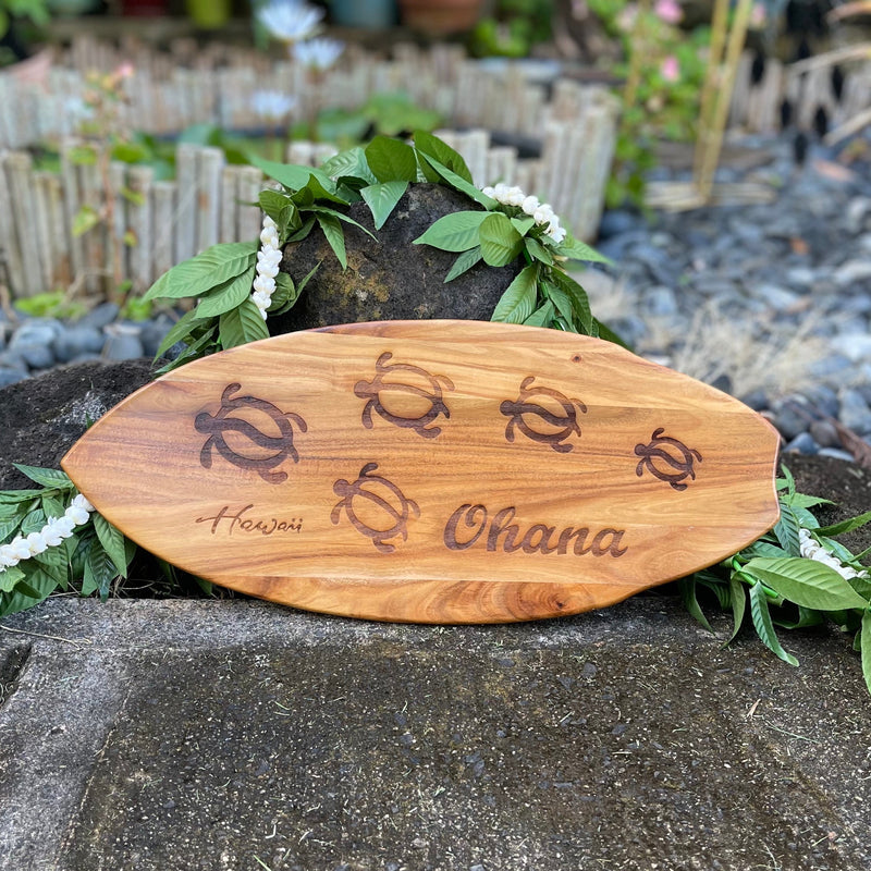 Koa Wood Sign - Hawai’i, 'Ohana With Honu
