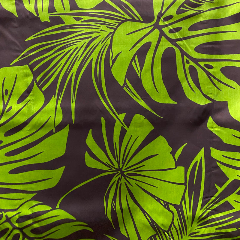 Poly-Cotton Hawaiian Fabric - Monstera Black and Green