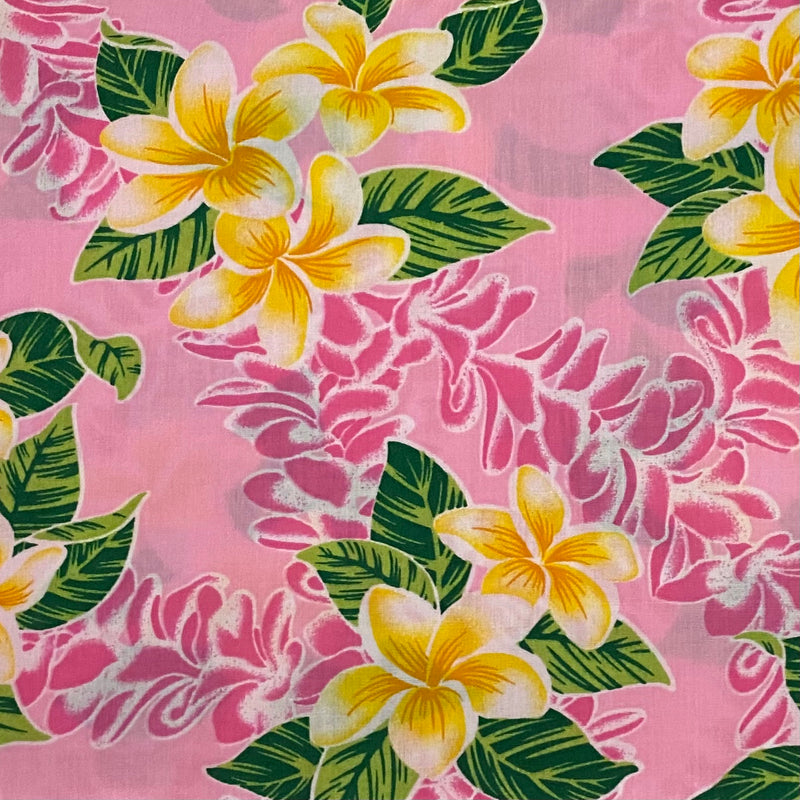 Poly-Cotton Hawaiian Fabric - Plumeria Lei Pink