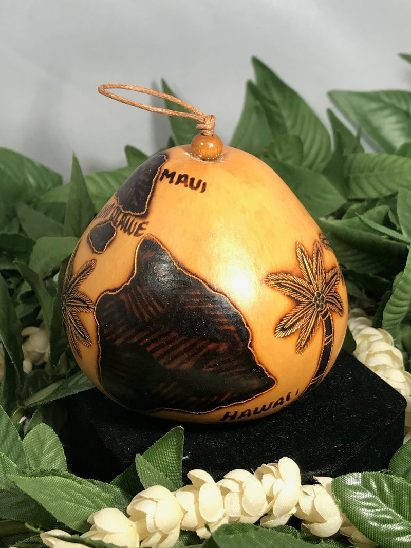 Christmas Mini Wood Burned Gourd Ornament - The Hawaiian Islands