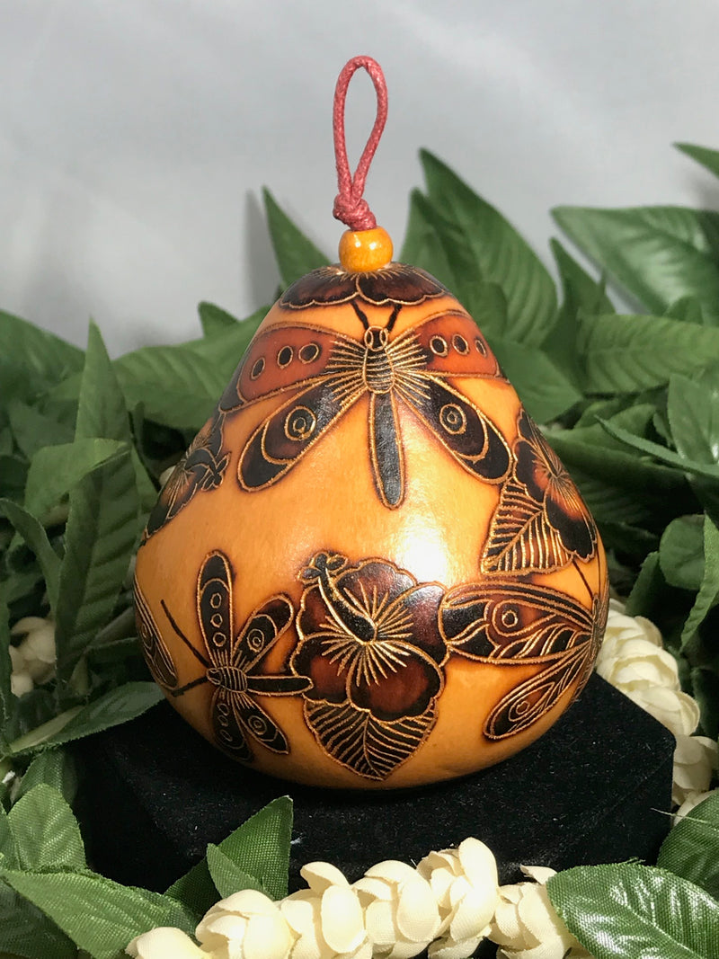 Christmas Mini Wood Burned Gourd Ornament - Dragonfly
