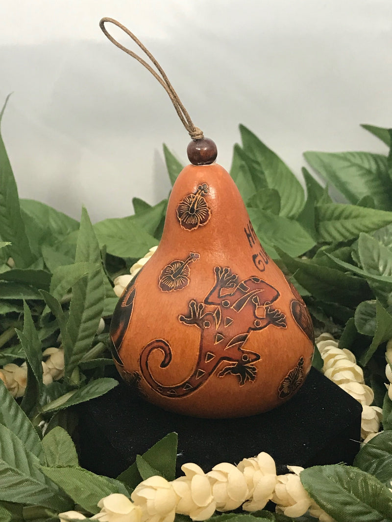 Christmas Mini Wood Burned Gourd Ornament - Hawaiian Guardians