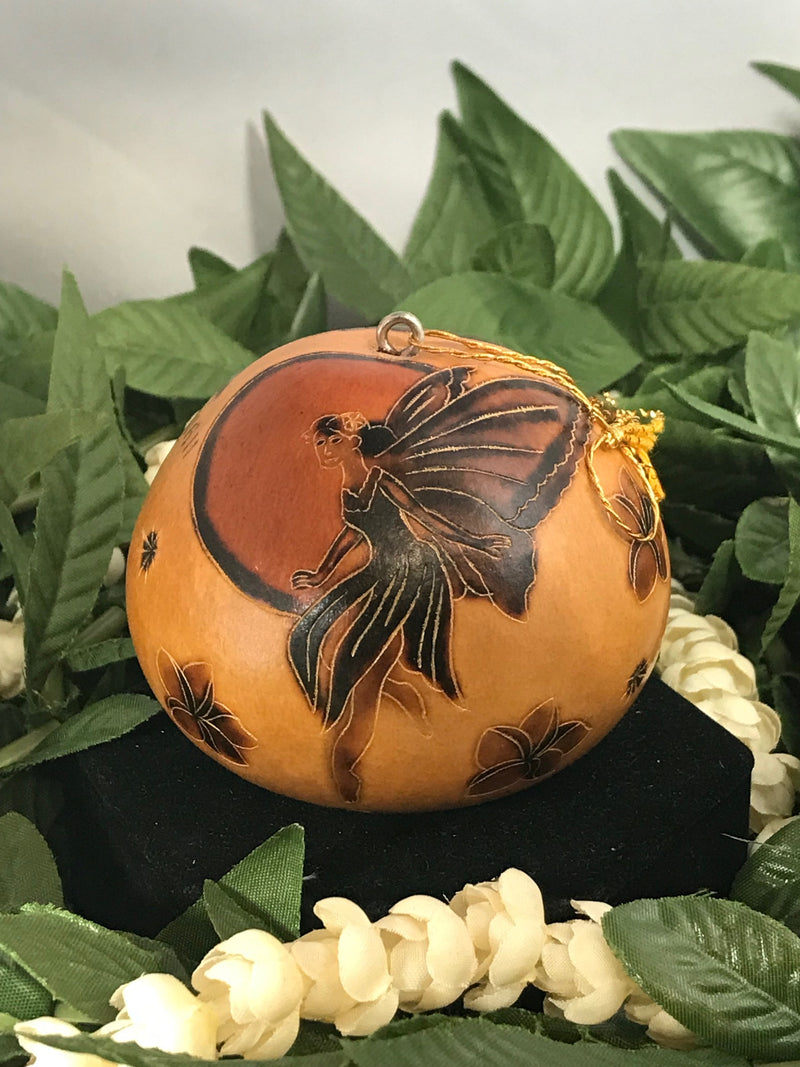 Christmas Mini Wood Burned Gourd Ornament - Fairy Moon