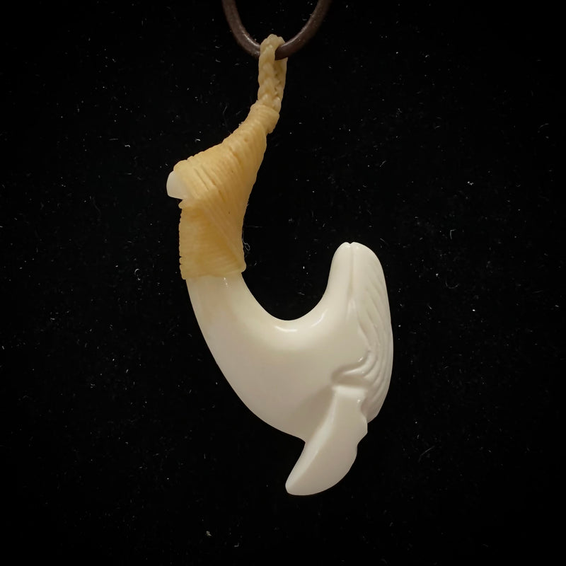 Carved Humpback Whale Cow Bone Fish Hook Pendant