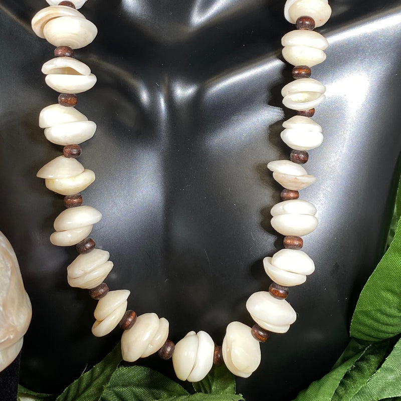 Puka Shell with Wooden Beads Necklace
