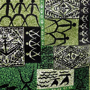 Hawaiian Fabric - BARKCLOTH PETROGLYPH - Green