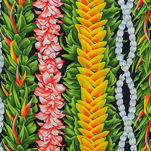 100% Cotton Hawaiian Fabric - Tropical Flower Lei - Black