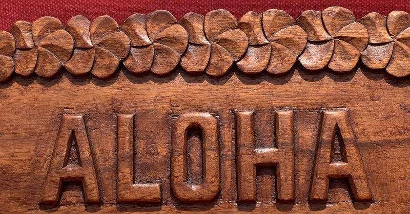 Sign - ALOHA - wood carved with lei