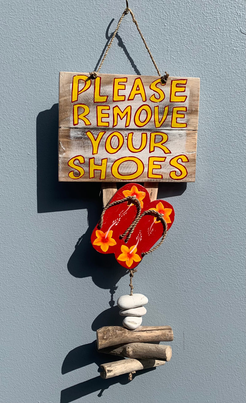 Sign - Please Remove Your Shoes - Coral & Driftwood
