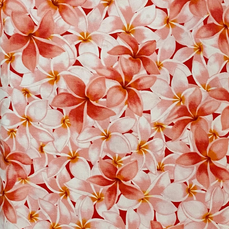 100% Cotton Hawaiian Fabric - Plumerias - Pink and White