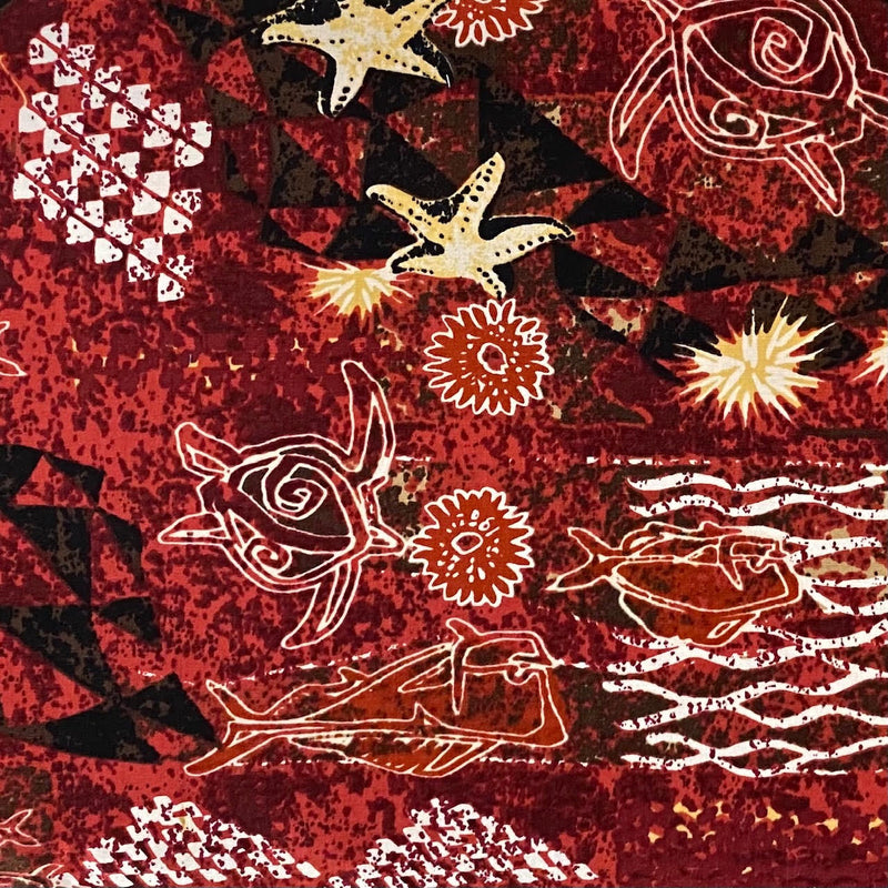 100% Cotton Hawaiian Fabric - Fish Petroglyph Ocean - Brown