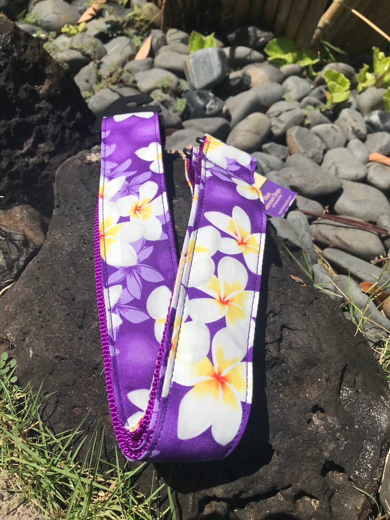 Ukulele Straps - Purple Plumeria Hawaiian Print