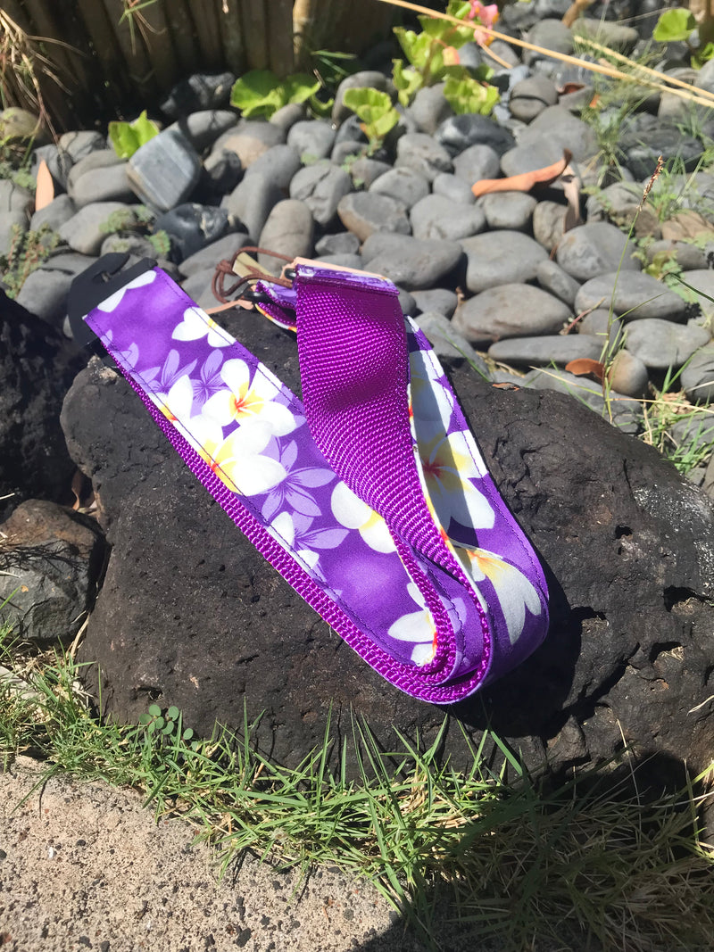 Ukulele Straps - Purple Plumeria Hawaiian Print