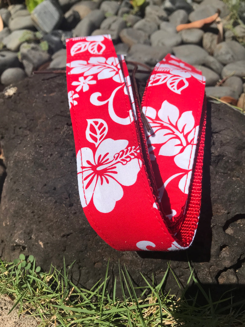 Ukulele Straps - Red Hibiscus Hawaiian Print