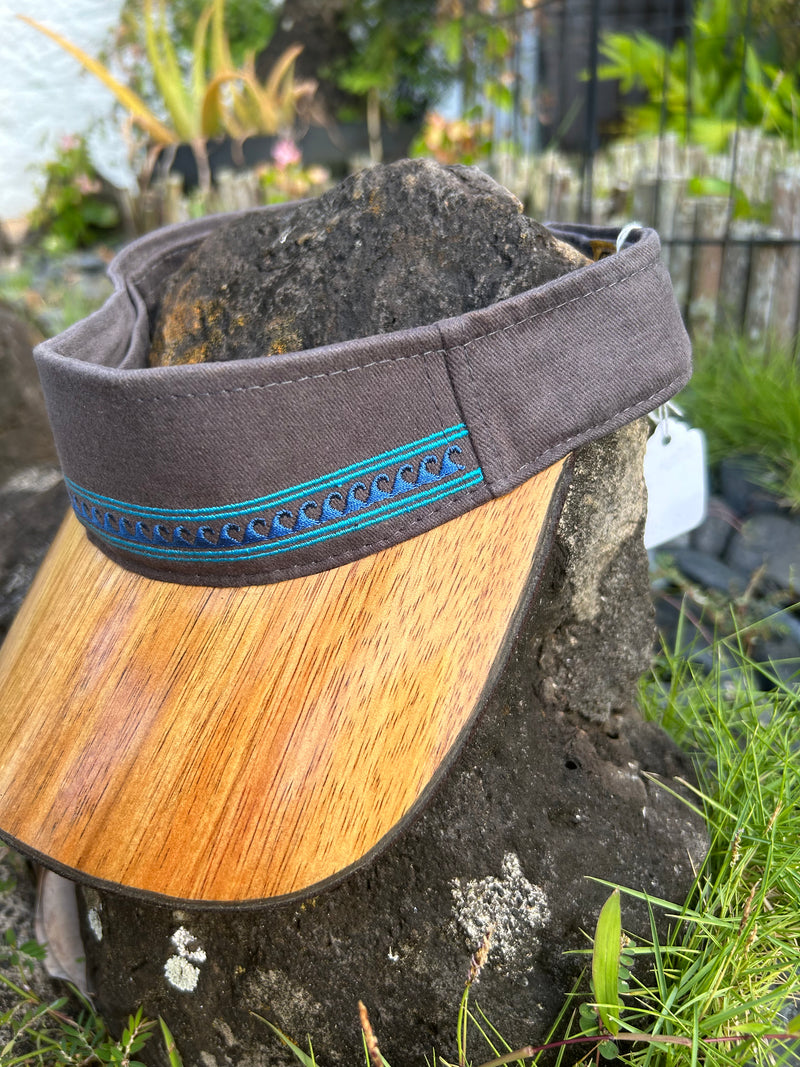 Koa Wood Bill / Dark grey Visor - Blue Wave-Plain Brim