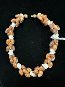 Niihau Golden & Dark Brown Pōleho Shells, mixed with White Puka Shells Bracelet
