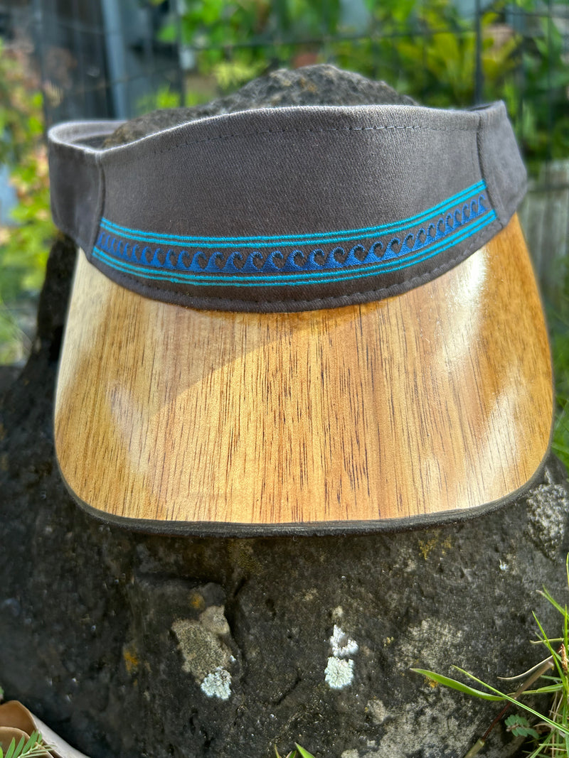 Koa Wood Bill / Dark grey Visor - Blue Wave-Plain Brim