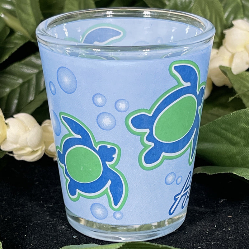 Shot Glass - Clear Light Blue And Green Honu