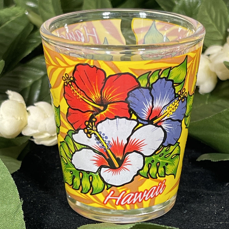 Shot Glass - Red, White, and Blue Hibiscus