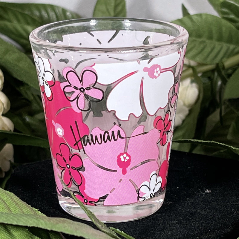 Shot Glass - Clear Hawaii Plumeria and Hibiscus