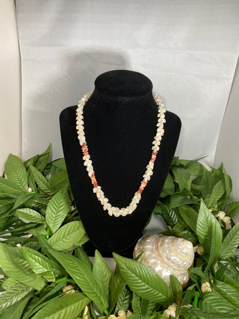 Ni'ihau White Momi and Multi-colored Kahelelani Shell Kipona Style Lei