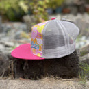 Hat-Grey Trucker - Pink Aloha Camo - Flat Brim