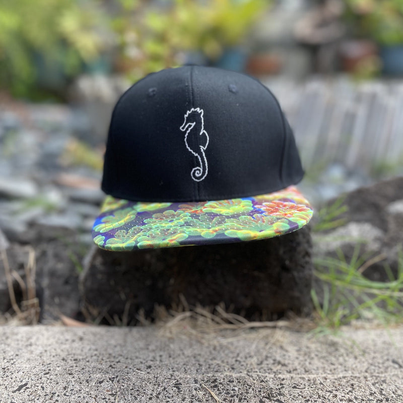 Hat - Coralwear - Black - Rainbow Montipora- Flat Brim