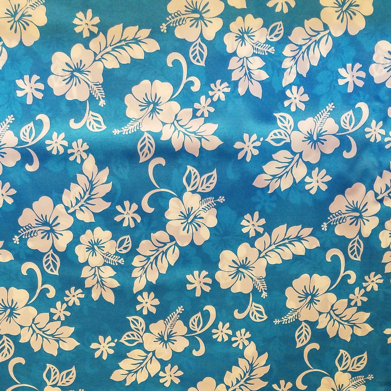 100% Cotton Hawaiian Fabric - Hibiscus - Turquoise
