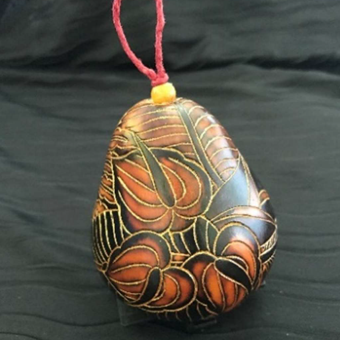 Christmas Mini Wood Burned Gourd Ornament - Anthurium