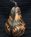 Christmas Mini Wood Burned Gourd Ornament - Bamboo Tree