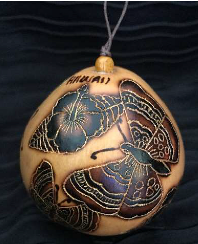 Christmas Mini Wood Burned Gourd Ornament - Butterfly