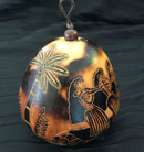 Christmas Mini Wood Burned Gourd Ornament - Hula Girls 4 on Beach