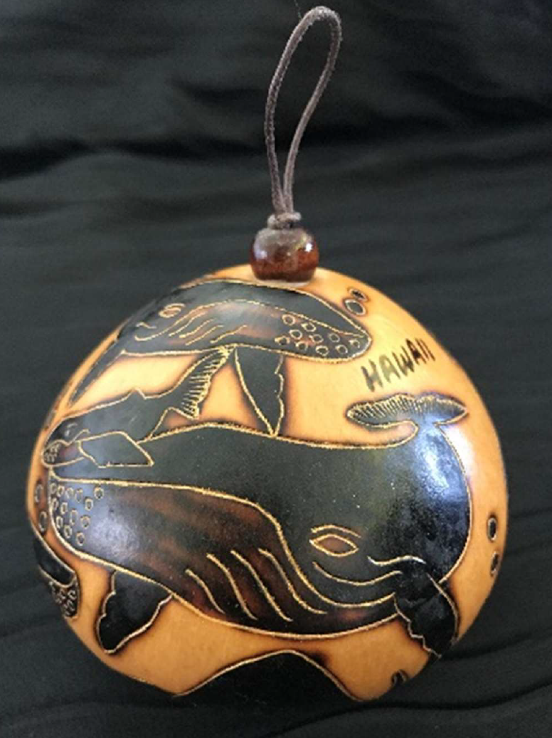 Christmas Mini Wood Burned Gourd Ornament - Humpback Whales