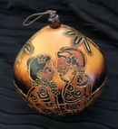Christmas Mini Wood Burned Gourd Ornament - Santa and Mrs. Claus