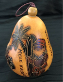 Christmas Mini Wood Burned Gourd Ornament - Santa Mele Kalikimaka