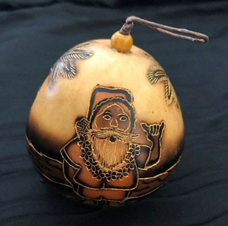 Christmas Mini Wood Burned Gourd Ornament - Santa Shaka