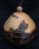Christmas Mini Wood Burned Gourd Ornament - Surf Dogs
