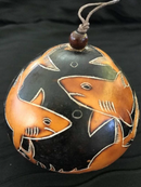Christmas Mini Wood Burned Gourd Ornament - Sharks