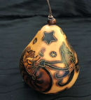 Christmas Mini Wood Burned Gourd Ornament - Santa with Seahorses