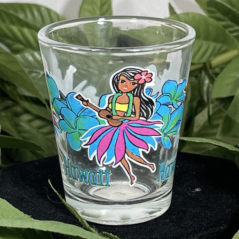 Shot Glass - Blue Plumeria Hula Dancer