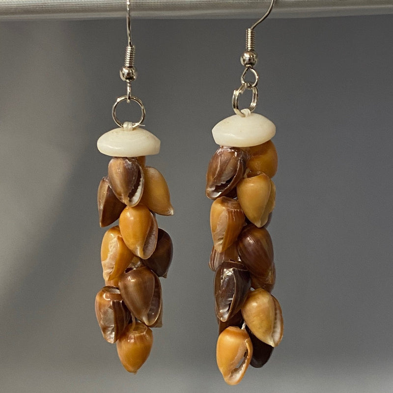 Ni'ihau Golden and Dark Brown Pōleho Shell Earrings