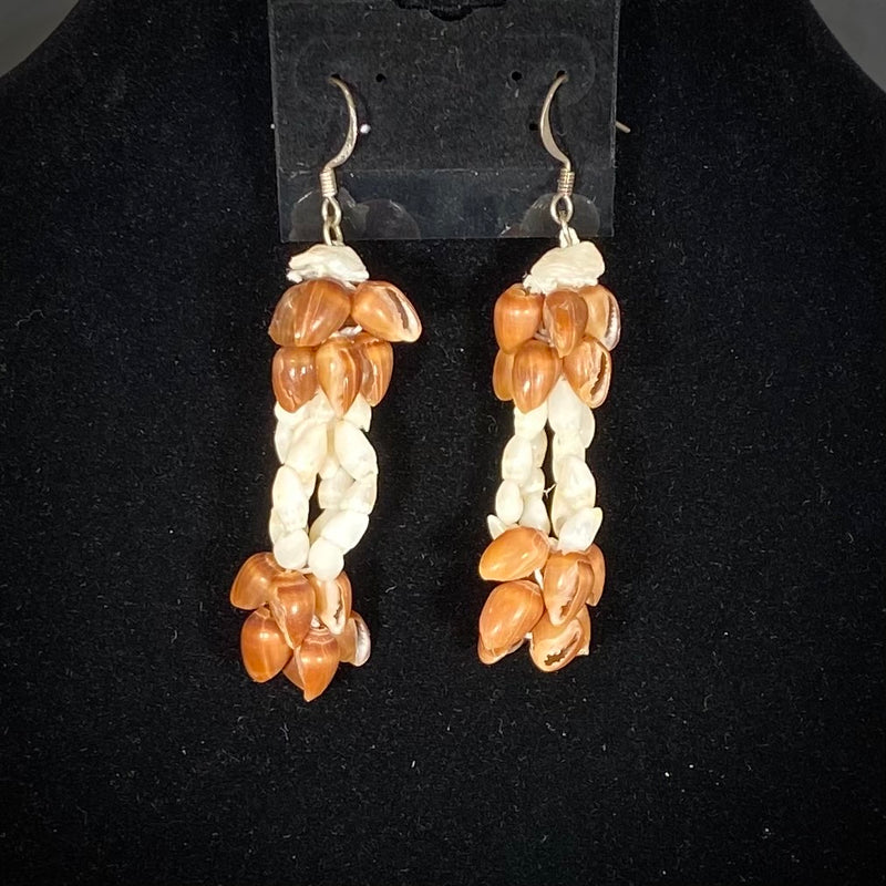Ni'ihau Golden Brown Pōleho With Rice Shell Earrings