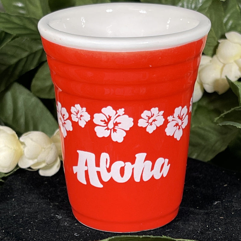 Ceramic Shot Glass - Aloha Red Hibiscus