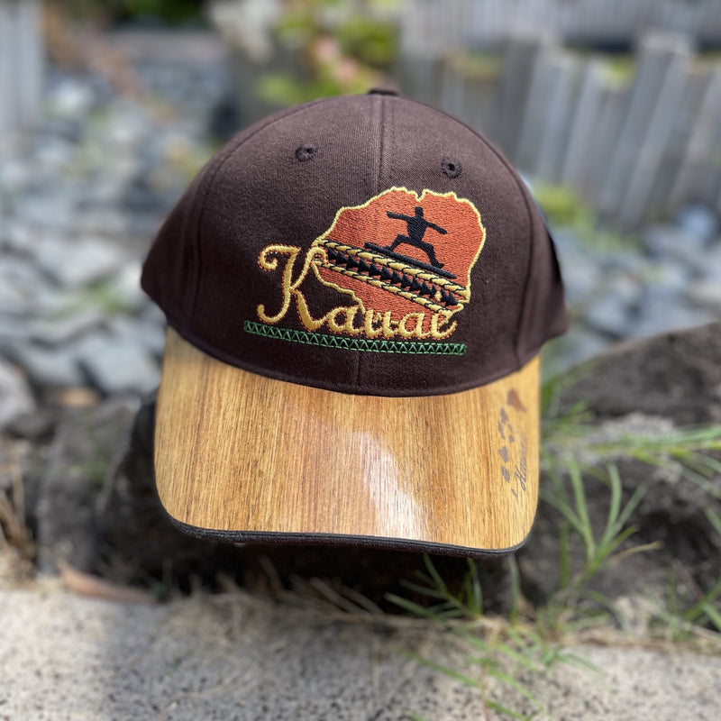 Koa Wood Brown Kauai Island Hat w/ Island Chain Rim